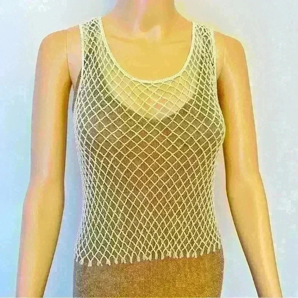 Vintage Rear Beaded See Through Sexy Knitted Party Festival Event  Tank Top - Picture 1 of 8
